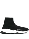 Balenciaga Speed Lt Logo-print Stretch-knit High-top Sneakers In Black