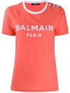Balmain Buttoned Logo T-shirt In Pink