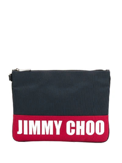 Jimmy Choo Logo印花双色手拿包 In Blue