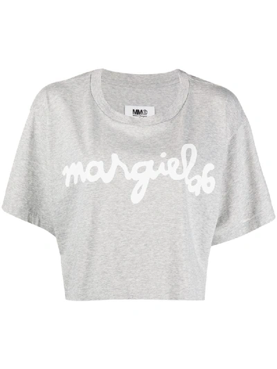 Mm6 Maison Margiela Cropped-t-shirt Mit Logo-print In Grey