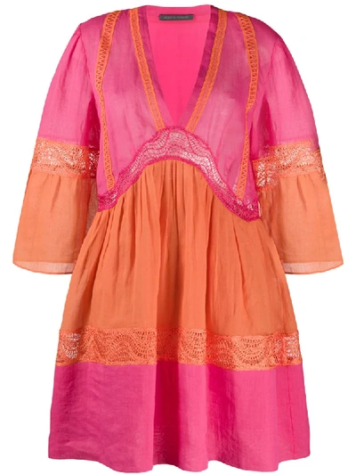 Alberta Ferretti Embroidered Colour Block Dress In Pink