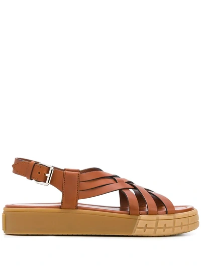 Prada Interwoven-strap Platform Sandals In Brown
