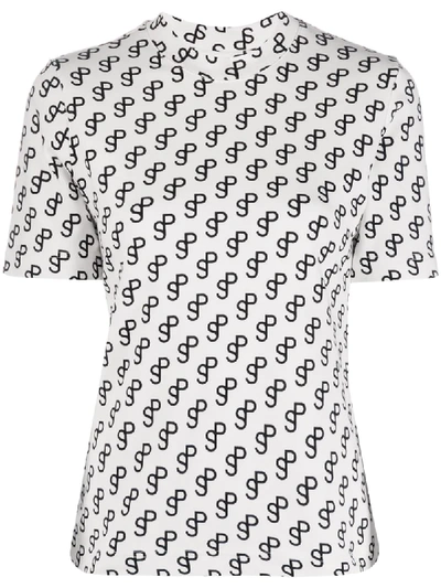 Saks Potts Chica Monogram Print Smocked T-shirt In White,black