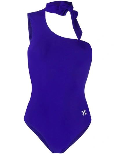 Off-white Asymmetric Tie-neck Swimsuit In Blue