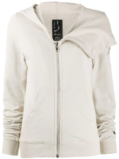 Rick Owens X Champion Front Zipped Hoodie In Neutrals