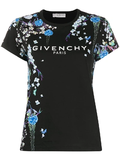 Givenchy Floral-print Logo T-shirt In Black