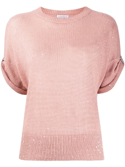 Brunello Cucinelli Sequin-embellished Knitted Top In Pink