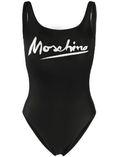 Moschino Logo Signature One-piece Swimsuit In Black