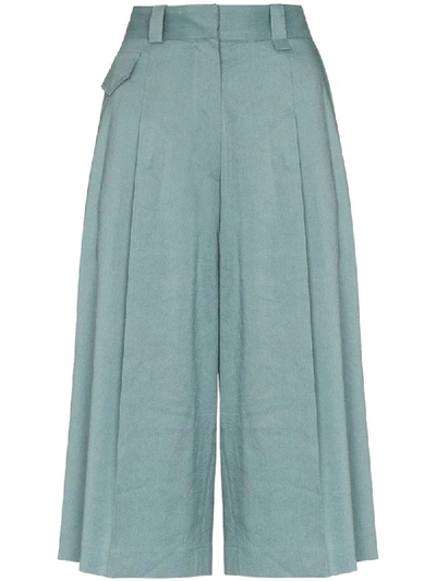 Low Classic Pleated Bermuda Shorts In Blue Green