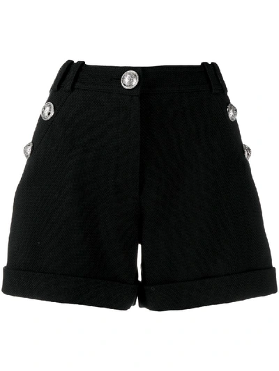 Balmain Embossed Button Shorts In Black