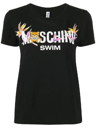 Moschino Swim Print T-shirt In Black