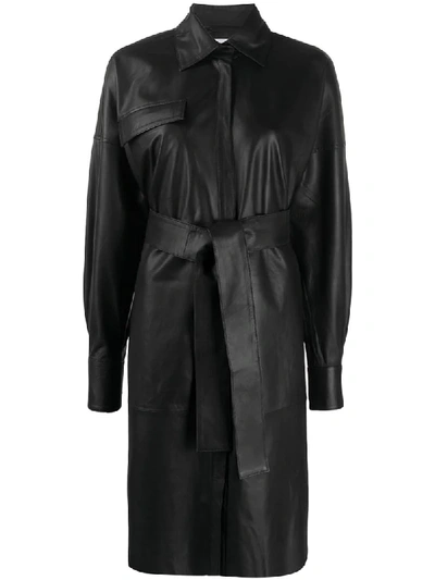 Remain Birger Christensen Bologna Leather Shirt Dress In Black