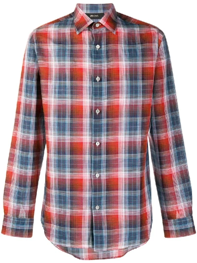 Z Zegna Long Sleeve Check Print Shirt In Red