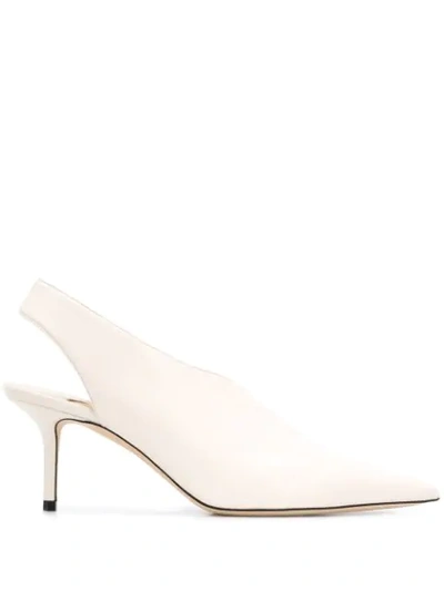 Jimmy Choo Saise 85 Leather Slingback Pumps In White