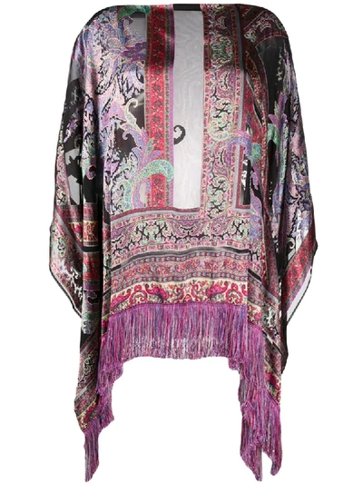 Etro Fringed Printed Kaftan Top In Black