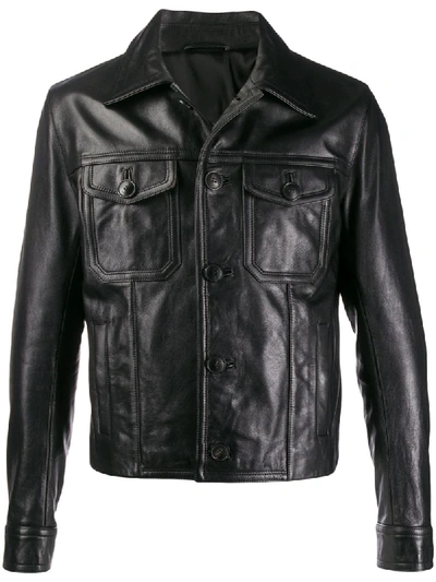 Ami Alexandre Mattiussi Patch Pockets Leather Jacket In Black