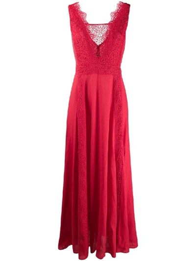 Ermanno Scervino Lace-trimmed Maxi Dress In Red