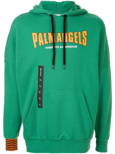 Palm Angels Logo Print Oversized Hoodie In Green