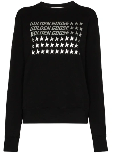 Golden Goose Logo Usa Flag Print Sweatshirt In Black