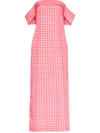 BERNADETTE JULIA GINGHAM OFF-THE-SHOULDER GOWN