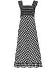 Ganni Smocked Checked Cotton-blend Seersucker Maxi Dress In Black