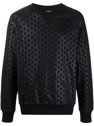 Balmain Monogrammed Crewneck Sweatshirt In Black