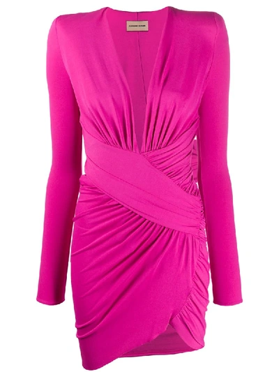 Alexandre Vauthier Ruched Crystal-embellished Stretch-jersey Mini Dress In Fuchsia