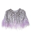 JENNY PACKHAM SEQUINNED CAPELET WITH FEATHER TRIM