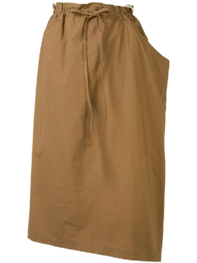 Y's Asymmetric Midi Skirt In Brown