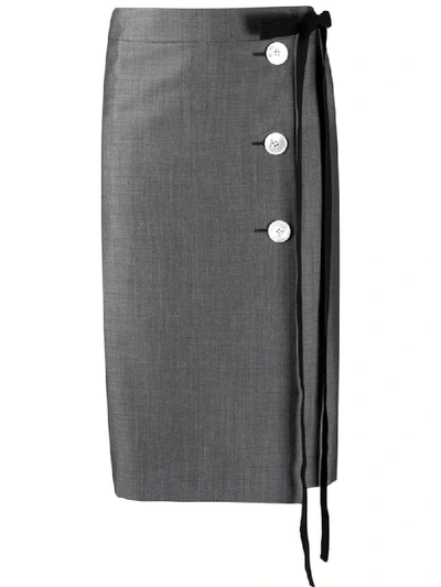 Prada Tie Fastening Buttoned Pencil Skirt In Grey