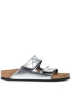 Proenza Schouler + Birkenstock Arizona Topstitched Metallic Leather Sandals In Silver