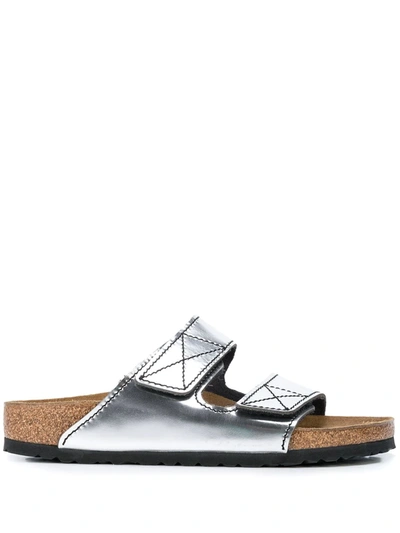 Proenza Schouler + Birkenstock Arizona Topstitched Metallic Leather Sandals In Silver