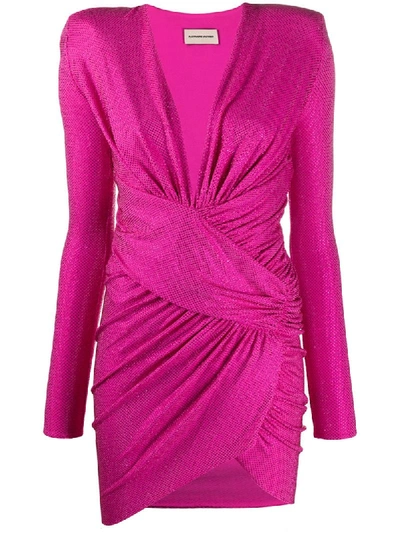 Alexandre Vauthier Ruched Crystal-embellished Stretch-jersey Mini Dress In Fuchsia