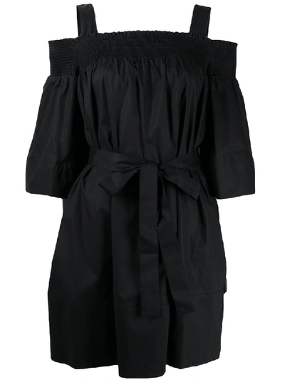 Twinset Smocked Tie-waist Dress In Black