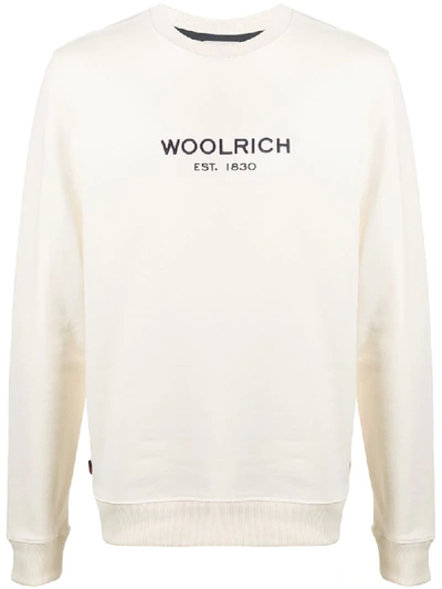 Woolrich Embroidered Logo Cotton Sweatshirt In Bianco