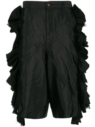 Comme Des Garçons Homme Deux Frill Trimmed Flared Shorts In Black