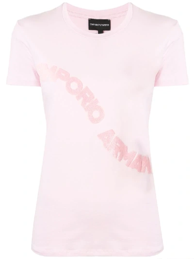 Emporio Armani Sequin Logo T-shirt In Pink