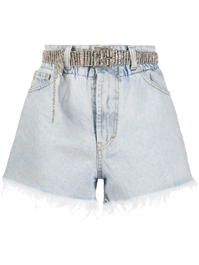 Ainea Jewelled-belt Denim Shorts In Blue