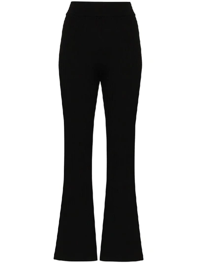 St Agni Enzo Ribbed Knit Flared Trousers In Black