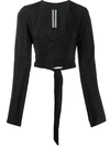 Rick Owens Cropped Wrap Top In Black