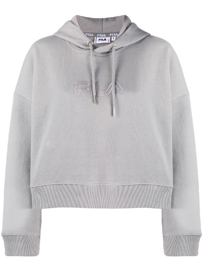 Fila Logo Embroidered Cropped Hoodie In Grey