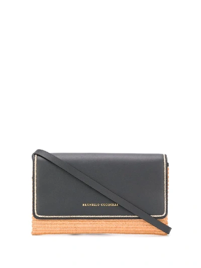 Brunello Cucinelli Raffia Cross Body Bag In Black