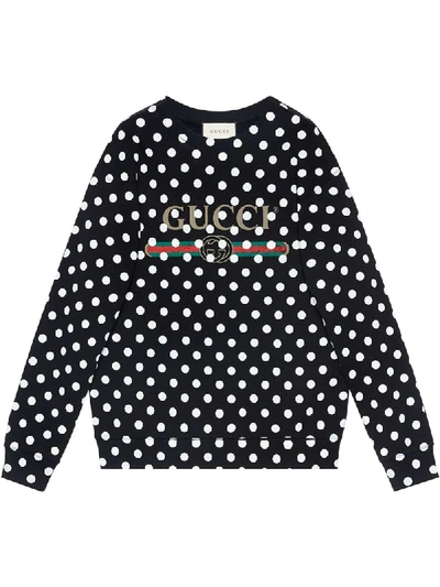 Gucci Polka-dot Logo Cotton Sweatshirt In Black