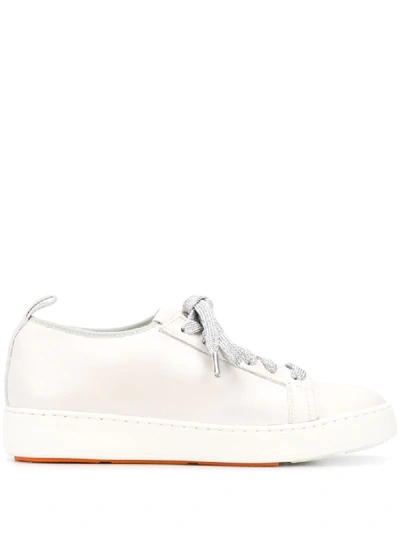 Santoni Metallic-laced Low-top Trainers In White