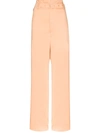 Low Classic Belted Paper Bag Trousers In Orange