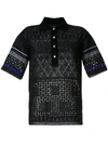 Coohem Embossed Eyelet Knit Polo Shirt In Black
