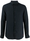 Peuterey Long-sleeved Linen Shirt In Blue