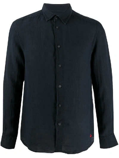 Peuterey Long-sleeved Linen Shirt In Blue