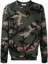 Valentino Camouflage Poetry Print Sweatshirt In Green