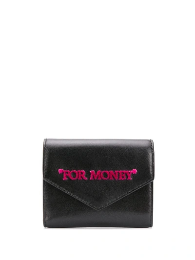 Off-white For Money-embroidered Wallet In Black,fuchsia